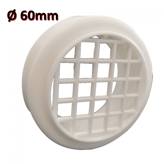 Grille d'aspiration anti-intrusion Ø 60 mm en plastique blanc - gaz de combustion de chaudière à condensation