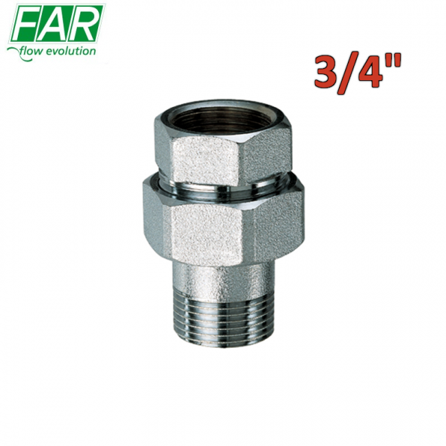 5150 - Raccord droit 3/4'', raccord en 3 parties, laiton chromé mat