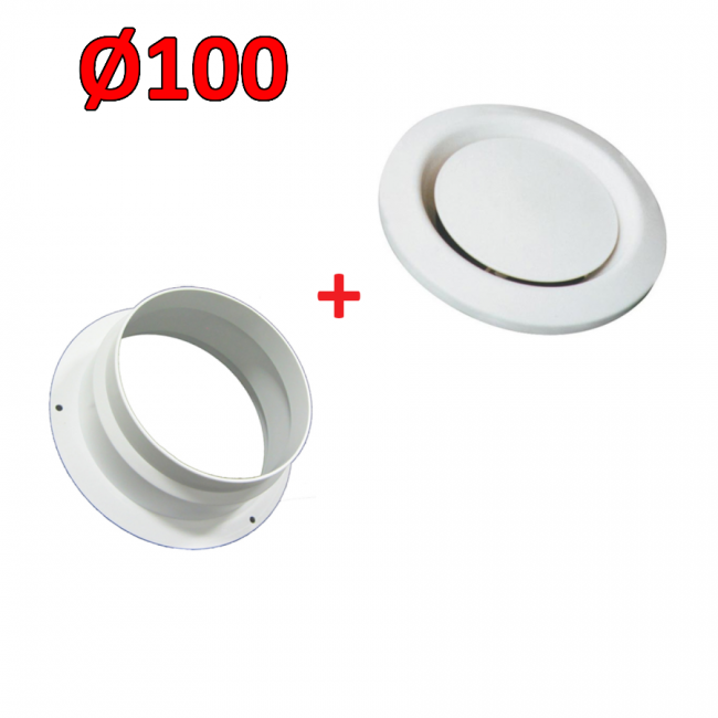 AUSTRAL - manchon + anémomètre en ABS Ø 100 mm, valve d'extraction et de refoulement d'air réglable