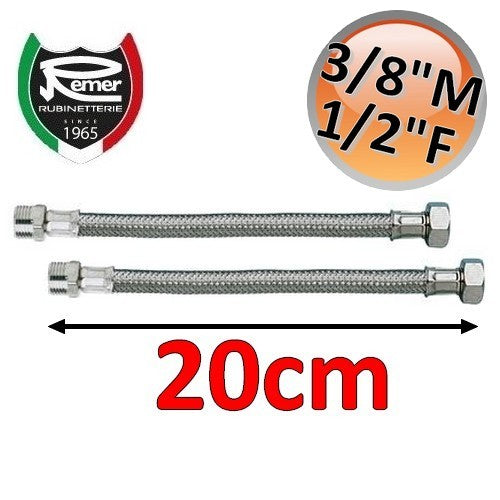 Pair of FLEXITALY 20cm water hoses - 3/8 male 1/2 female