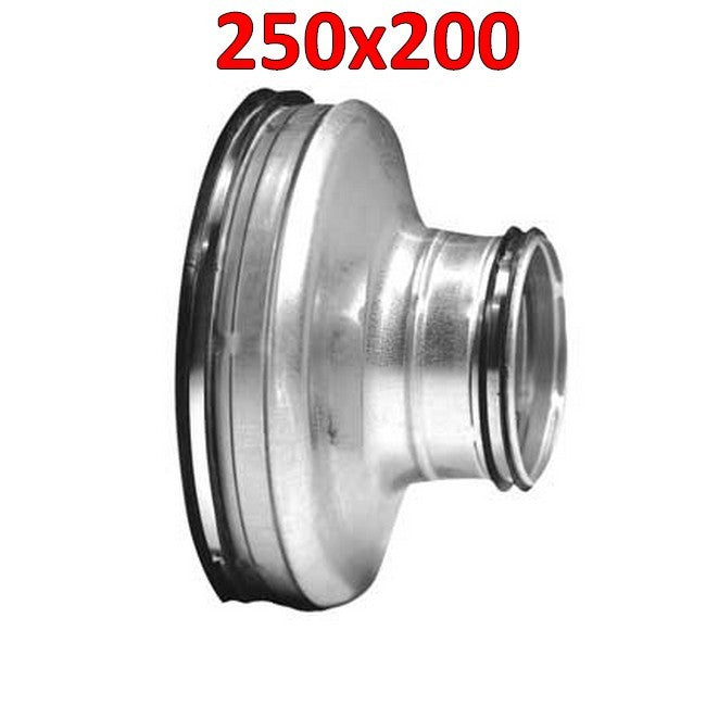 Réducteur mâle-mâle en acier galvanisé à emboîtement pour conduits de 250 x 200 mm