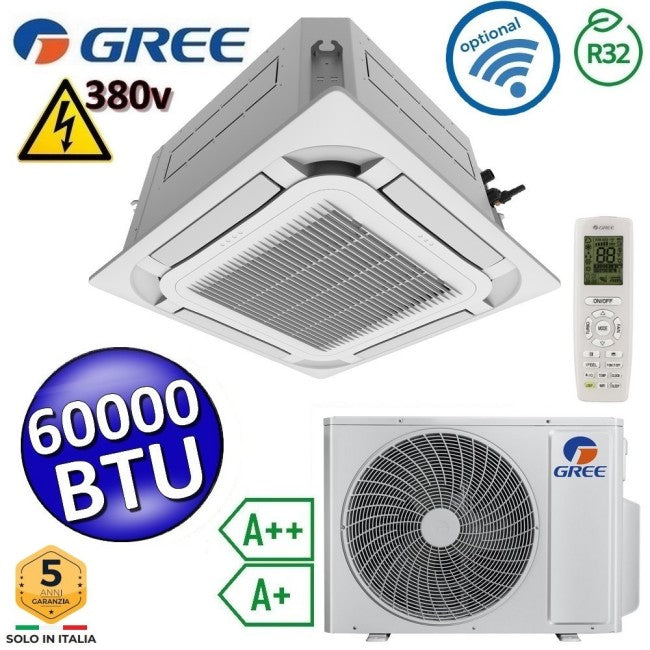 Climatiseur cassette mono Gree 60 000 BTU R32 380 V 8 voies - Télécommande et panneau de commande inclus - U-MATCH 6