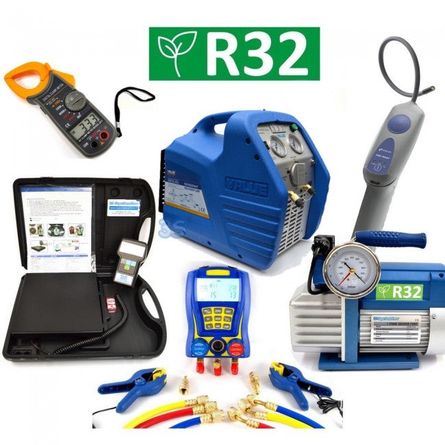 Kit d'équipement pour technicien frigoriste, instrumentation R32 - unité de récupération 3/4 HP
