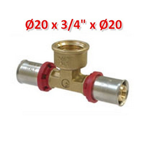 Raccord en T femelle pour tuyau multicouche à emboîtement forcé 3/4'' x Ø 20 mm