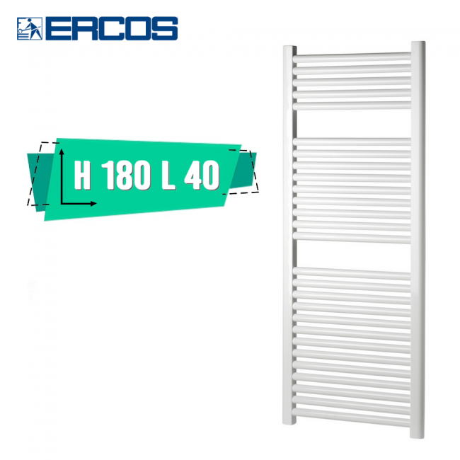 Ercos Opera white heated towel rail 180x40 cm, 35 cm pipe centres