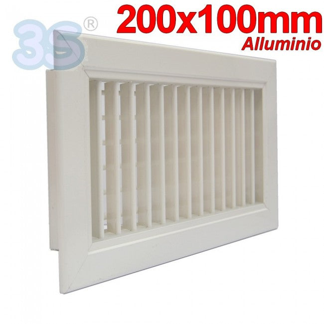Buse de sortie en aluminium blanc - 200 x 100 mm avec double rangée d'ailettes mobiles