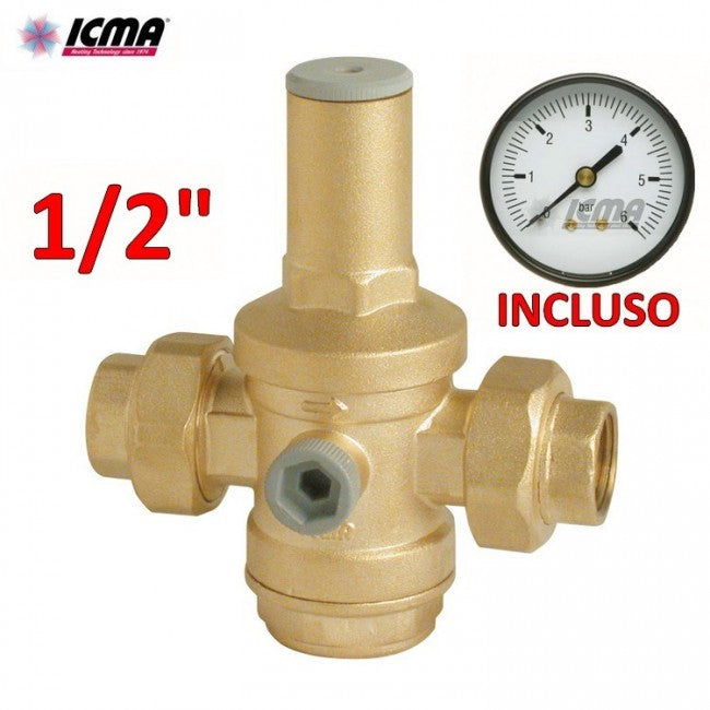 Réducteur de pression d'eau ICMA 1/2'' F-F manomètre inclus