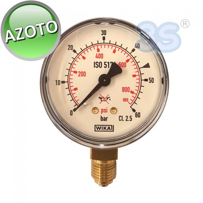 Manomètre 0-60 bar pour azote, raccord 1/4 avec joint