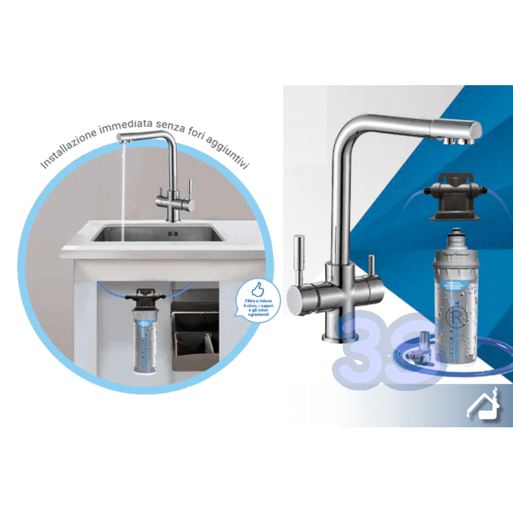 Kit de microfiltration pour eau potable de cuisine + robinet 3 voies RIVER ARGENTO Euroacque