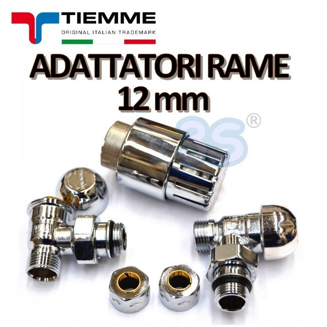 Robinet thermostatique chromé TIEMME et tête avec adaptateurs pour tuyau en cuivre de 12 mm