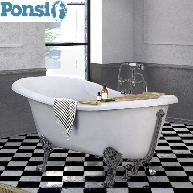 Baignoire Ponsi LAMBDA en résine effet marbre avec pieds chromés - 167 x 76 cm