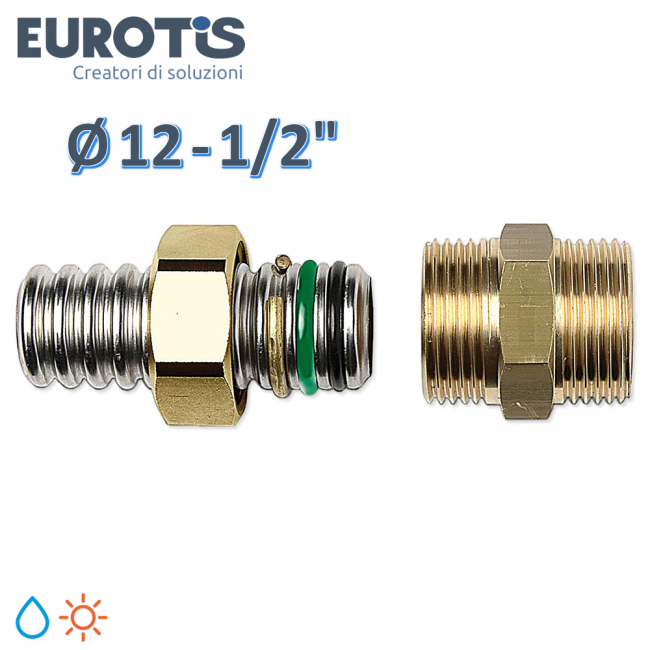 Raccord rapide en laiton Ø 12 - 1/2'' fileté M avec double joint torique pour eau et solaire - Eurotis