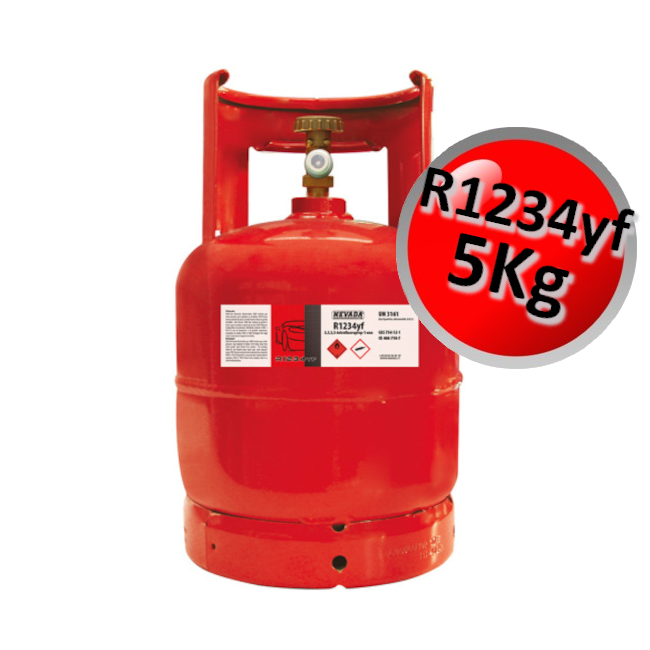 Bouteille de gaz réfrigérant R1234YF - 5 kg. Faible potentiel de réchauffement global (PRG) pour voitures.