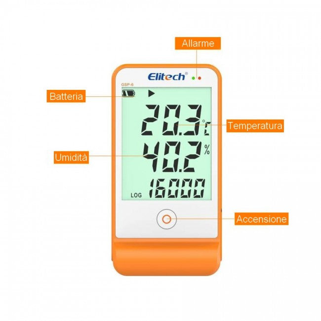 Enregistreur de données de température et d'humidité à 16 000 points pour la chaîne du froid frigorifique