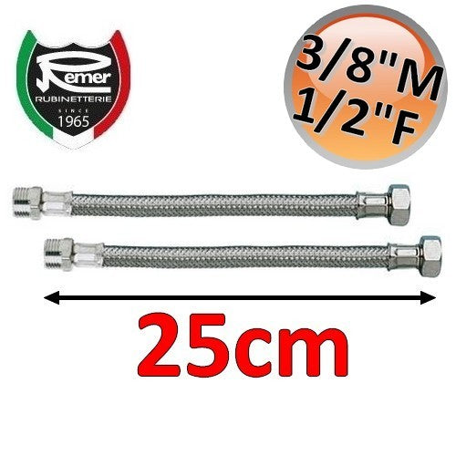 Pair of FLEXITALY water hoses 25cm - 3/8 male 1/2 female