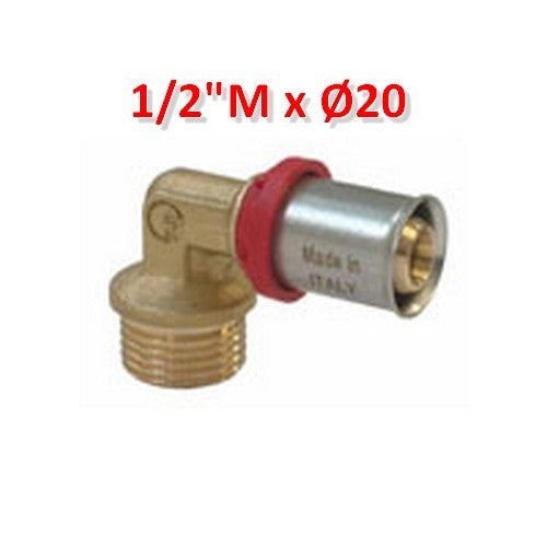 Raccord à sertir multicouche - Coude à 90° filetage mâle 1/2'' x Ø 20 mm
