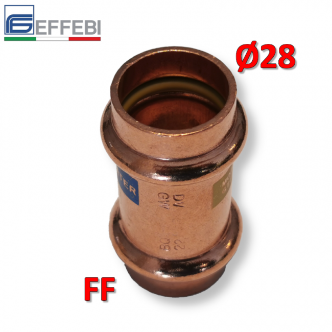Raccord droit avec manchon FF Ø 28 mm - Raccord en cuivre à pression UNICO pour eau et gaz