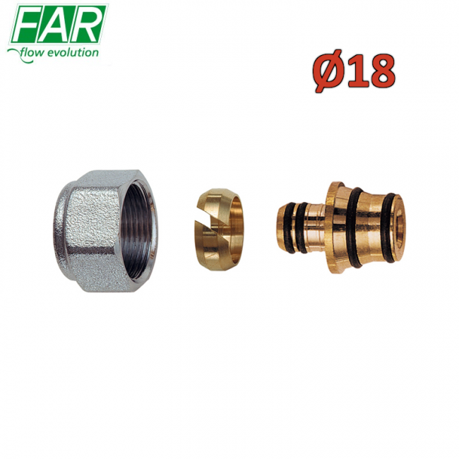 Adaptateur 6055 - 24x19 pour tuyau multicouche Ø 18 x épaisseur 2 mm, étanchéité par compression - FAR