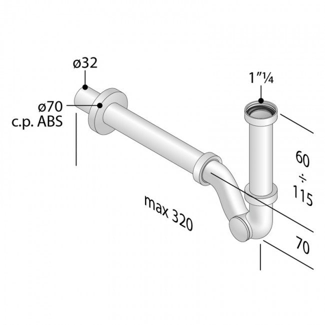 Siphon en ABS chromé inspectable pour bidet de 1 1/4 po - TEA