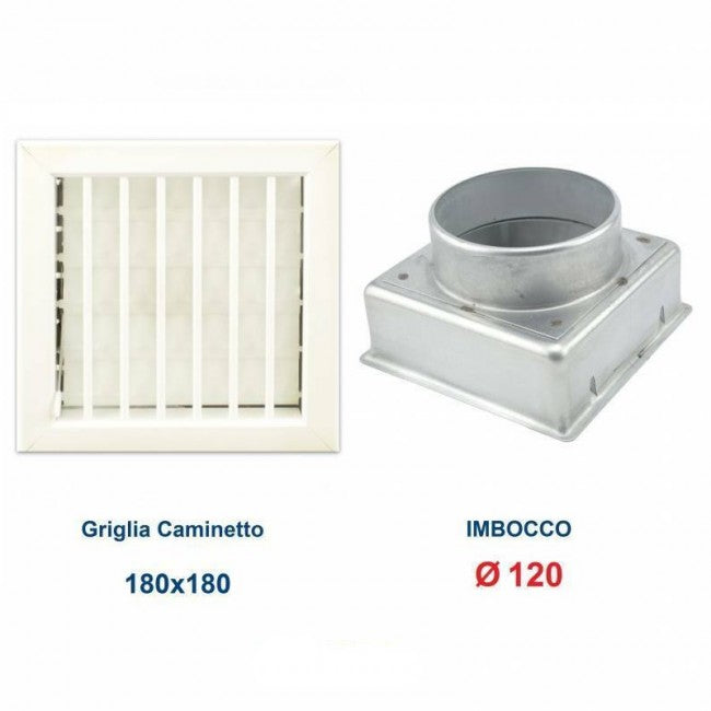 Ventilation Grille 18x18cm Dia.120mm White with chimney adapter