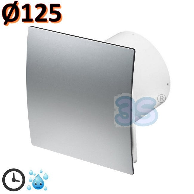 Domestic extractor fan Ø 125 mm with timer and humidistat - satin chrome grille