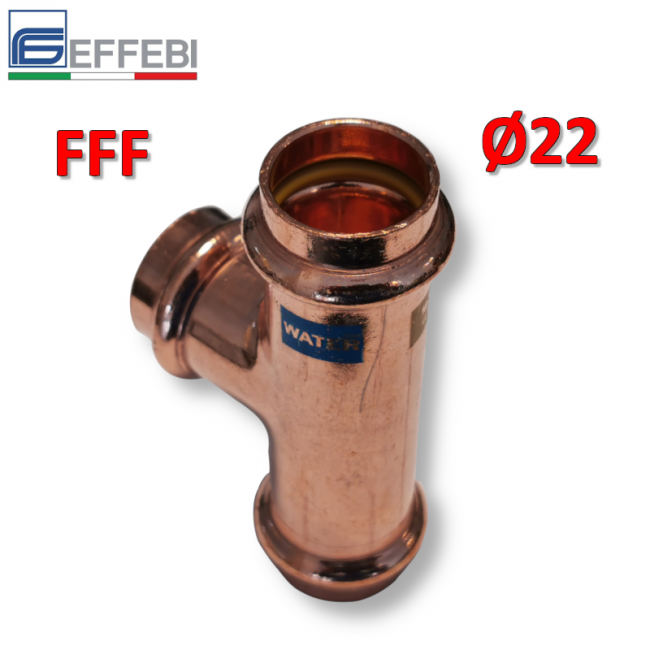 Raccord en T en cuivre à sertir FFF Ø 22x22x22 mm pour eau et gaz