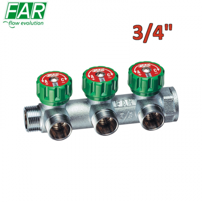 3850 - Collecteur multivoies 3 voies 3/4'' avec vannes d'arrêt - FAR