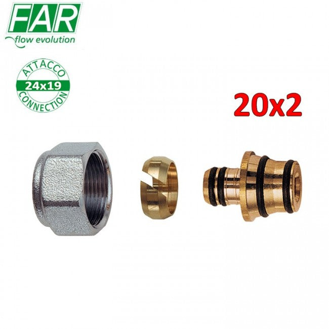Adaptateur 6055 - 24x19 pour tuyau multicouche Ø 20 x épaisseur 2 mm, étanchéité par compression - FAR