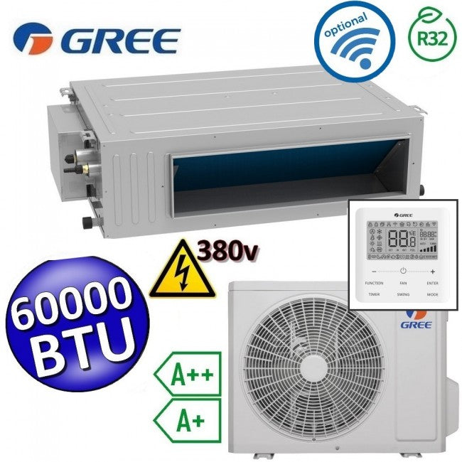 Climatiseur monobloc Gree R32 60 000 BTU haute performance 380 V - Télécommande U-MATCH 6 incluse - Wi-Fi intégré