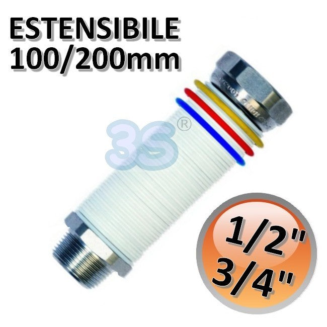 Flexible steel hose 1/2'' M x 3/4'' F for water and gas - extendable 100/200 mm
