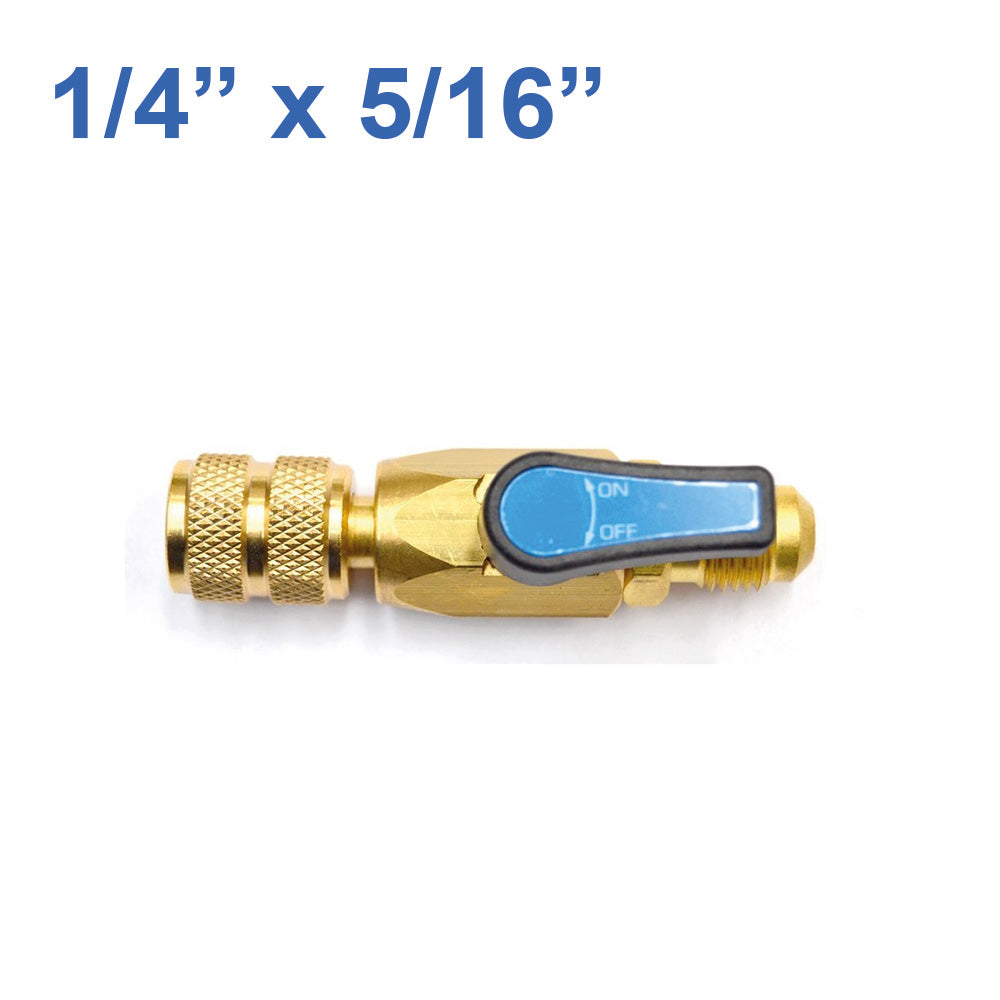 Robinet à bille pour gaz F 5/16'' x M 1/4'' SAE, volant réduit bleu