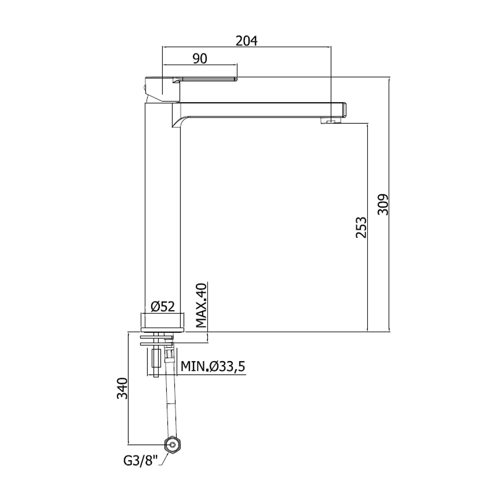 RIN081 CR RINGO PAFFONI Extended Basin Mixer without Waste