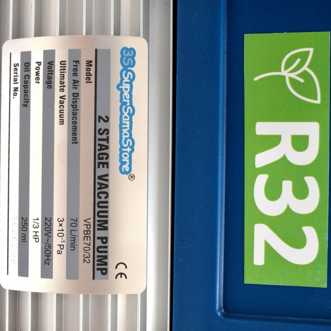 Pompe à vide à deux étages 70 L/min pour systèmes à gaz R32 R1234YF - manomètre à vide et électrovanne