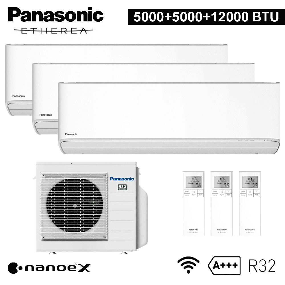 Triple-split air conditioning ETHEREA R32 Panasonic ZKE series - 5000+5000+12000 btu A+++ WIFI NanoeX