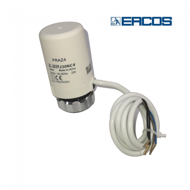 Actionneur thermoélectrique normalement fermé, tête universelle M30x1,5 - 4 fils 230 V