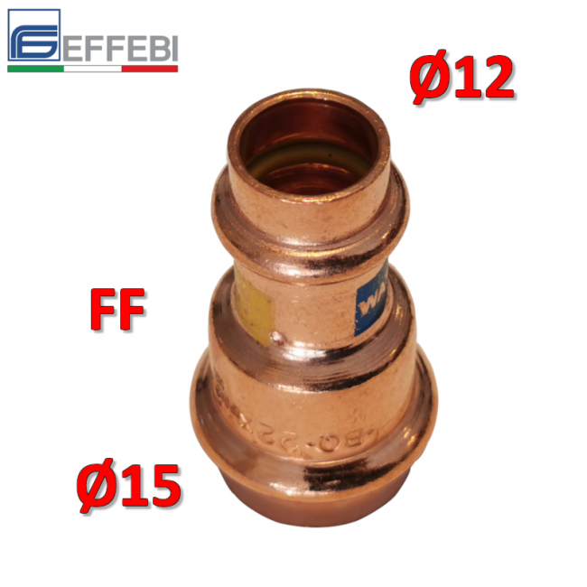 Raccord droit réduit avec manchon FF Ø 12 x 15 mm - Raccord en cuivre à sertir UNICO pour eau et gaz