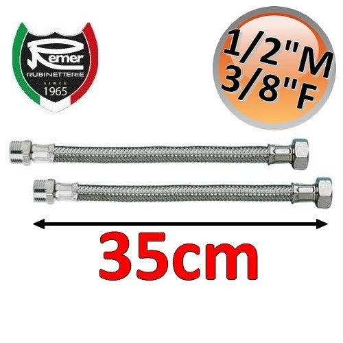 Paire de tuyaux d'arrosage flexibles FLEXITALY de 35 cm - 1/2 mâle 3/8 femelle