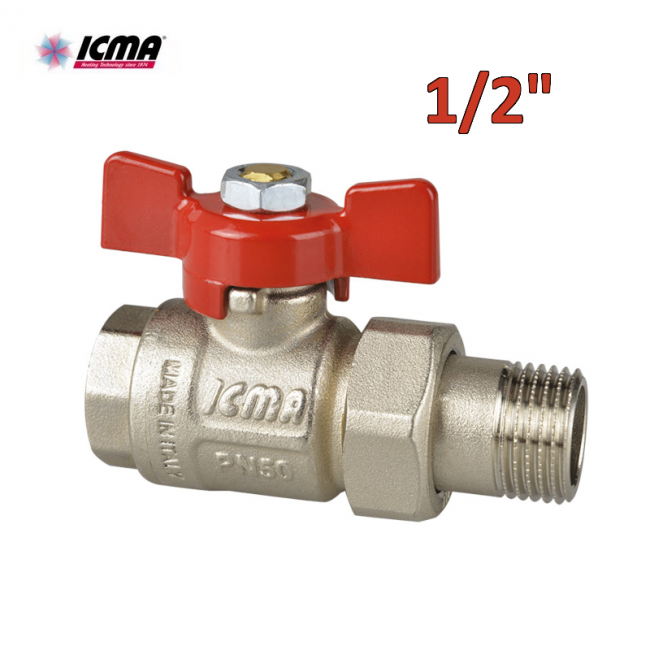 ICMA 347 - Vanne à boisseau sphérique à passage intégral avec raccord union ? Papillon en aluminium ? Filetage 1/2'' mâle/femelle