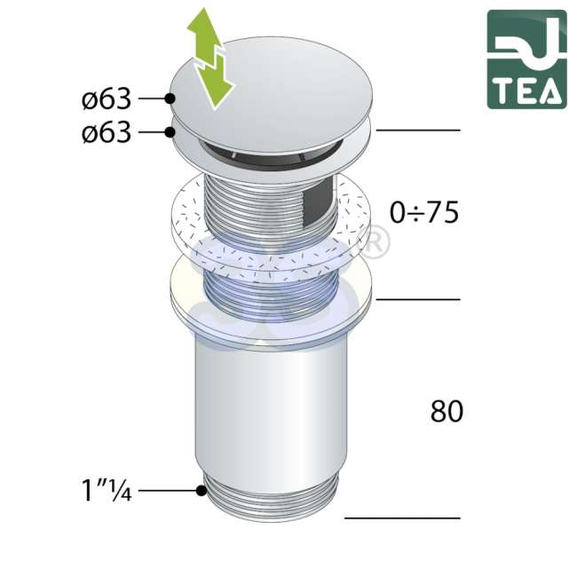 Bonde clic-clac TEA en laiton chromé pour lavabo et bidet - 7533.370.5