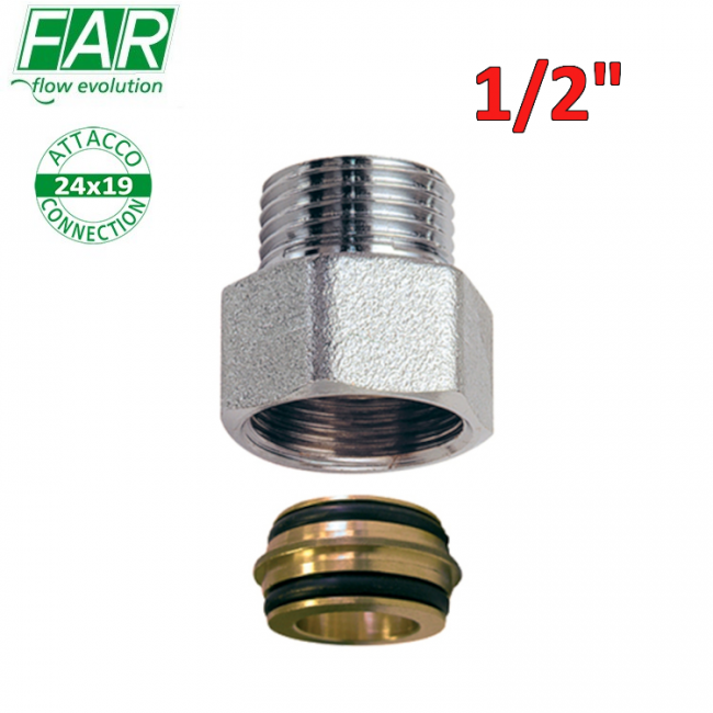 8865 - RÉDUCTION DU CHROME DE FILETAGE COLLECTEUR MÂLE FAR 24x19 À FILETAGE MÂLE 1/2''