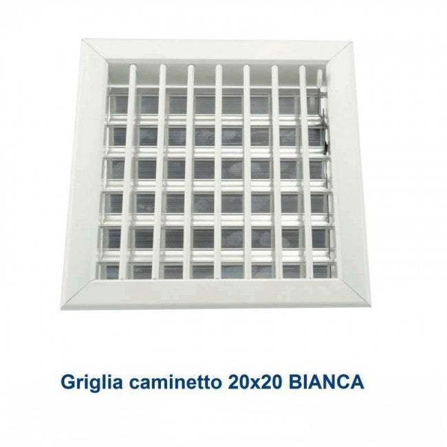 White adjustable air vent 20x20 cm with 80mm diameter adapter for fireplaces