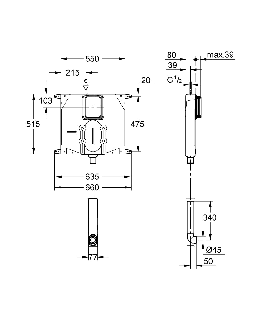 Réservoir de WC GROHE d'une épaisseur de 80 mm