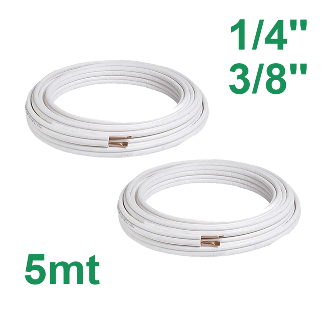 Pair of 1/4" and 3/8" copper pipes, 5 m, insulated for air conditioning