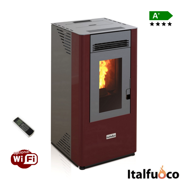 Poêle à eau Italfuoco 19 kW à double porte - 440 m³ Bordeaux - HYDRONIQUE avec circuit de radiateur