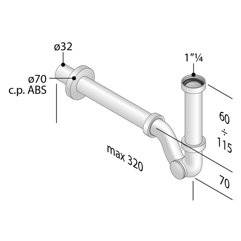 Siphon en ABS chromé inspectable pour bidet de 1 1/4 po - TEA