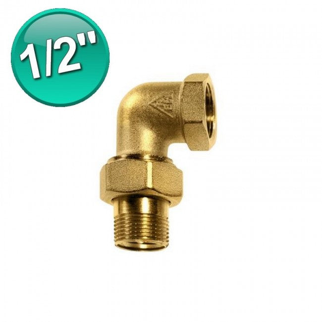 Raccord union courbé 1/2'' M-F en laiton à siège conique