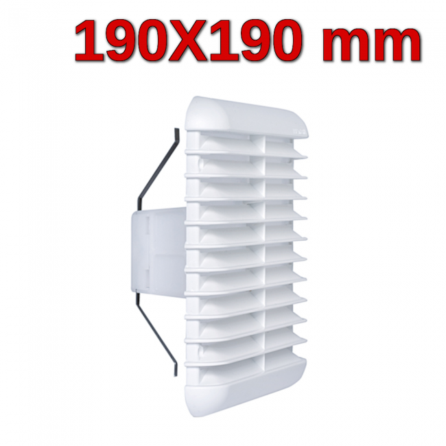 Grille carrée en plastique 190 x 190 mm avec ressort et maille - prise d'air de cuisine