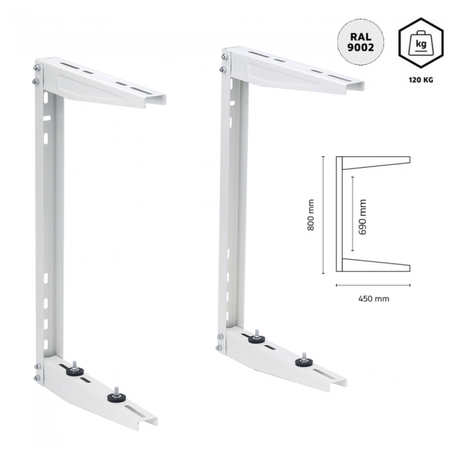 Paire de supports de suspension spéciaux pour installation au plafond - bras de 45 cm - capacité de charge de 120 kg