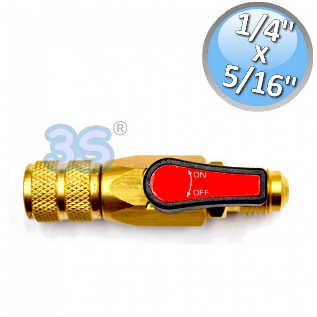 Vanne à bille à gaz F 5/16'' x M 1/4'' SAE, volant réduit Rouge
