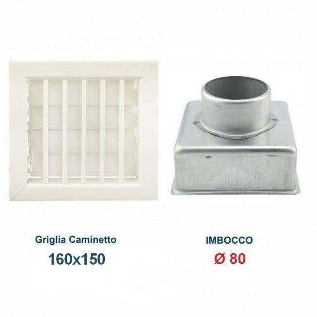 16x15cm White Air Vent with 80mm Diameter Flue Adapter